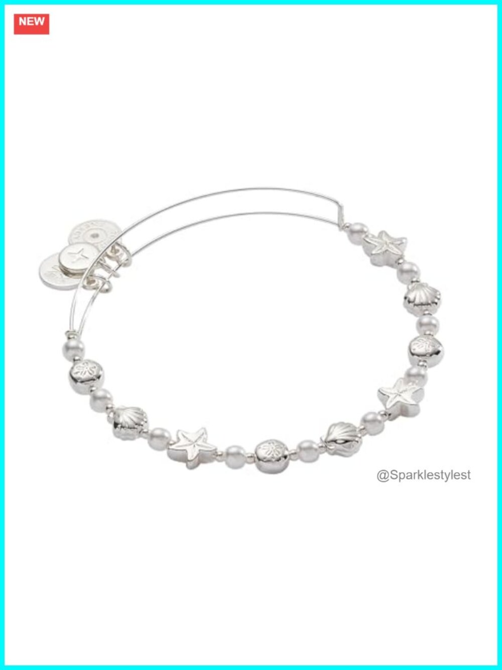 Seaside Pearl Beaded Bangle Bracelet Shiny Silver One Size